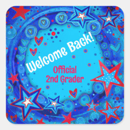 ブルーレッドパーソナライズされたスターズウェルカムバックスクール スクエアシール