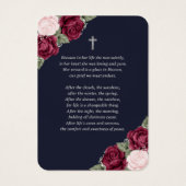 ブルーレッドピンクシルバーメモリアル葬儀祈りの言葉カード (裏面)