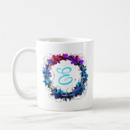 ブルーレッドピンクフローラリースイニシャル コーヒーマグカップ