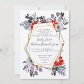 ブルーレッドピンクラベンダーパープル結婚フローラ 招待状 (正面)