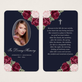 ブルーレッドピンクローズシルバー葬式祈りの言葉カード