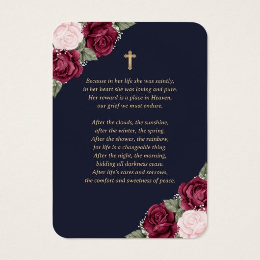 ブルーレッドピンク金ゴールド追悼式祈りの言葉カード (裏面)