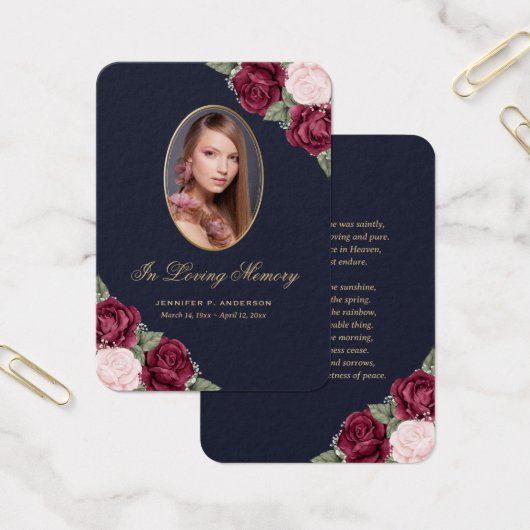 ブルーレッドピンク金ゴールド追悼式祈りの言葉カード (オフィス)