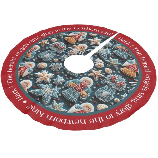 ブルーレッドフェスティバルクリスマス天使 ブラッシュドポリエステルツリースカート (アングル)