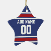 ブルーレッドフットボールジャージー名前をカスタムする番号 セラミックオーナメント (右)