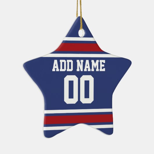 ブルーレッドフットボールジャージー名前をカスタムする番号 セラミックオーナメント (右)