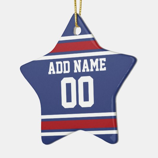 ブルーレッドフットボールジャージー名前をカスタムする番号 セラミックオーナメント (左)