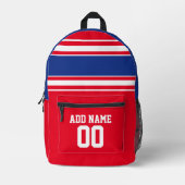 ブルーレッドフットボールジャージー名前をカスタムする番号 プリントバックパック (正面)