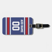 ブルーレッドフットボールジャージー名前をカスタムする番号 ラゲッジタグ (正面横)