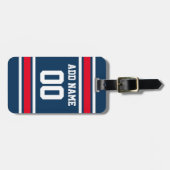 ブルーレッドフットボールジャージー名前をカスタムする番号 ラゲッジタグ (正面横)