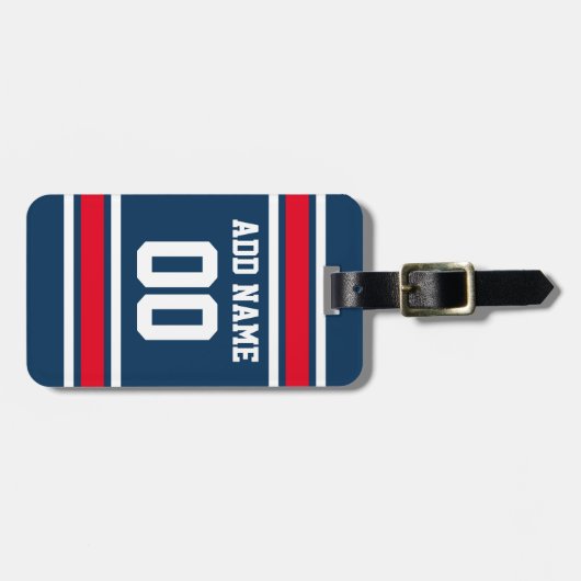 ブルーレッドフットボールジャージー名前をカスタムする番号 ラゲッジタグ (正面横)