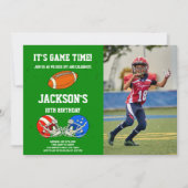 ブルーレッドフットボール誕生日招待状w写真 招待状 (正面)