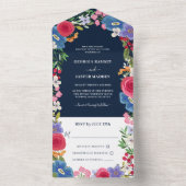 ブルーレッドフラワーズネイビー結婚フローラ オールインワン招待状 (内側)