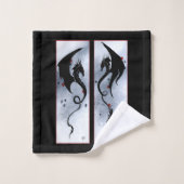 ブルーレッドフラワーズブラックドラゴン バスタオルセット (ウォッシュタオル)