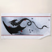 ブルーレッドフラワーズブラックドラゴン ビーチタオル (正面)