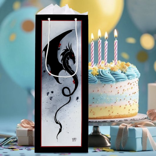 ブルーレッドフラワーズブラックドラゴン ワインギフトバッグ