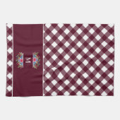 ブルーレッドフラワーブーケツブルゴーニュプレイドモノグラム  キッチンタオル (横)