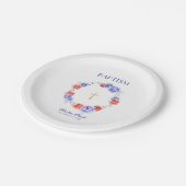 ブルーレッドフローラウォーターカラーバプテスマ《キリスト教》洗礼式や命名式 ペーパープレート (アングル)