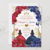 ブルーレッドフローラエレガントツインズガールズキンセアニェラ 招待状 (正面)