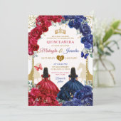 ブルーレッドフローラエレガントツインズガールズキンセアニェラ 招待状 (スタンド正面)