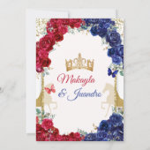 ブルーレッドフローラエレガントツインズガールズキンセアニェラ 招待状 (裏面)