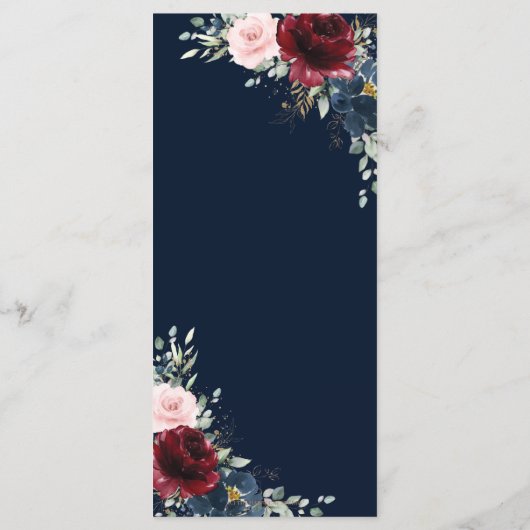 ブルーレッドブルゴーニュ赤面ピンク結婚フローラのメニュー プログラム (裏面)