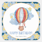 ブルーレッドホットエアバルーンスターキッズハッピーバースデー スクエアシール (正面)