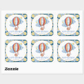 ブルーレッドホットエアバルーンスターキッズハッピーバースデー スクエアシール (シート)