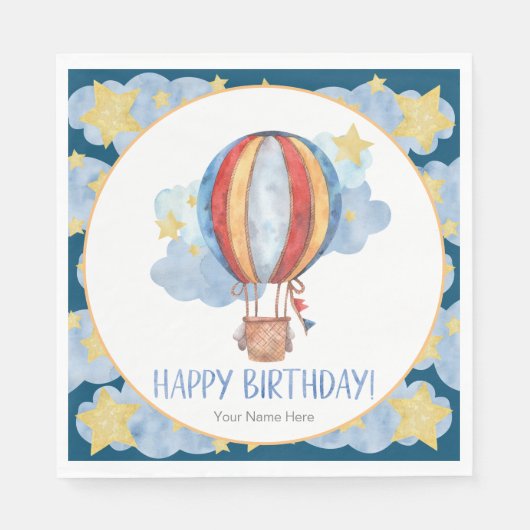 ブルーレッドホットエアバルーンスターキッズハッピーバースデー スタンダードランチョンナプキン (正面)