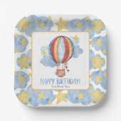 ブルーレッドホットエアバルーンスターキッズハッピーバースデー ペーパープレート (正面)