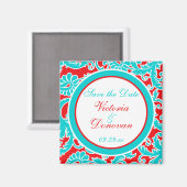 ブルーレッドホワイトダマスク日付磁石を保存 マグネット (正面/裏面)