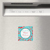 ブルーレッドホワイトダマスク日付磁石を保存 マグネット (インサイチュ (食洗機))