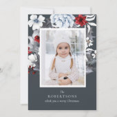 ブルーレッドホワイトホリデーボタニカルクリスマスカード シーズンカード (正面)