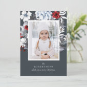 ブルーレッドホワイトホリデーボタニカルクリスマスカード シーズンカード (スタンド正面)