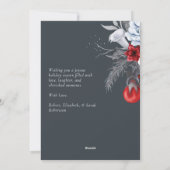 ブルーレッドホワイトホリデーボタニカルクリスマスカード シーズンカード (裏面)