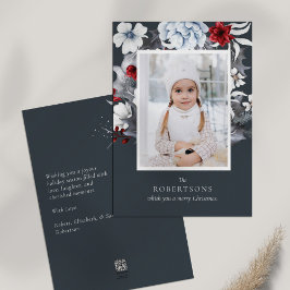 ブルーレッドホワイトホリデーボタニカルクリスマスカード シーズンカード