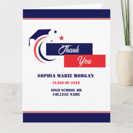 ブルーレッドホワイト卒業クラシック サンキューカード