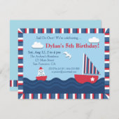 ブルーレッドホワイト航海のテーマ誕生パーティー 招待状 (正面/裏面)