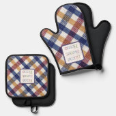 ブルーレッドホワイト金ゴールドホームスウィートホーム 鍋つかみ&鍋敷きセット (正面/裏面)