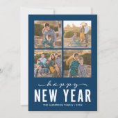 ブルーレッドモダンハッピーニューイヤー写真コラージュ シーズンカード (正面)