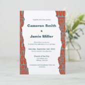 ブルーレッドモダンラヴ縁どベージュ色結婚ズ 招待状 (スタンド正面)