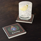 ブルーレッドモノグラムのクレストクラウンローレルリース ストーンコースター