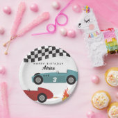 ブルーレッドレースファストレトロレーシングカー誕生日 ペーパープレート (パーティー)