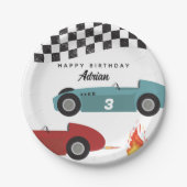 ブルーレッドレースファストレトロレーシングカー誕生日 ペーパープレート (正面)