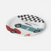 ブルーレッドレースファストレトロレーシングカー誕生日 ペーパープレート (アングル)