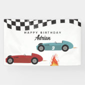 ブルーレッドレースファストレトロレーシングカー誕生日 横断幕 (横)