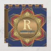 ブルーレッド六角スター金ゴールドディナーパーティの招待状 招待状 (正面/裏面)