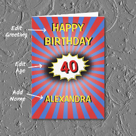 ブルーレッド名前をカスタムするとエージレトロ誕生日 カード