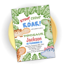 ブルーレッド恐竜誕生日招待状 招待状