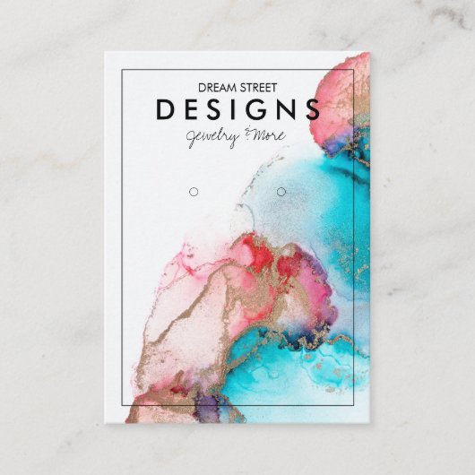 ブルーレッド水色金ゴールドイヤリングディスプレイカード 名刺 (正面)